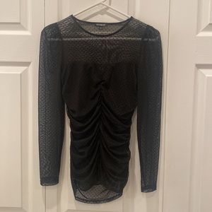 Express Black Mesh Ruched Top, XS